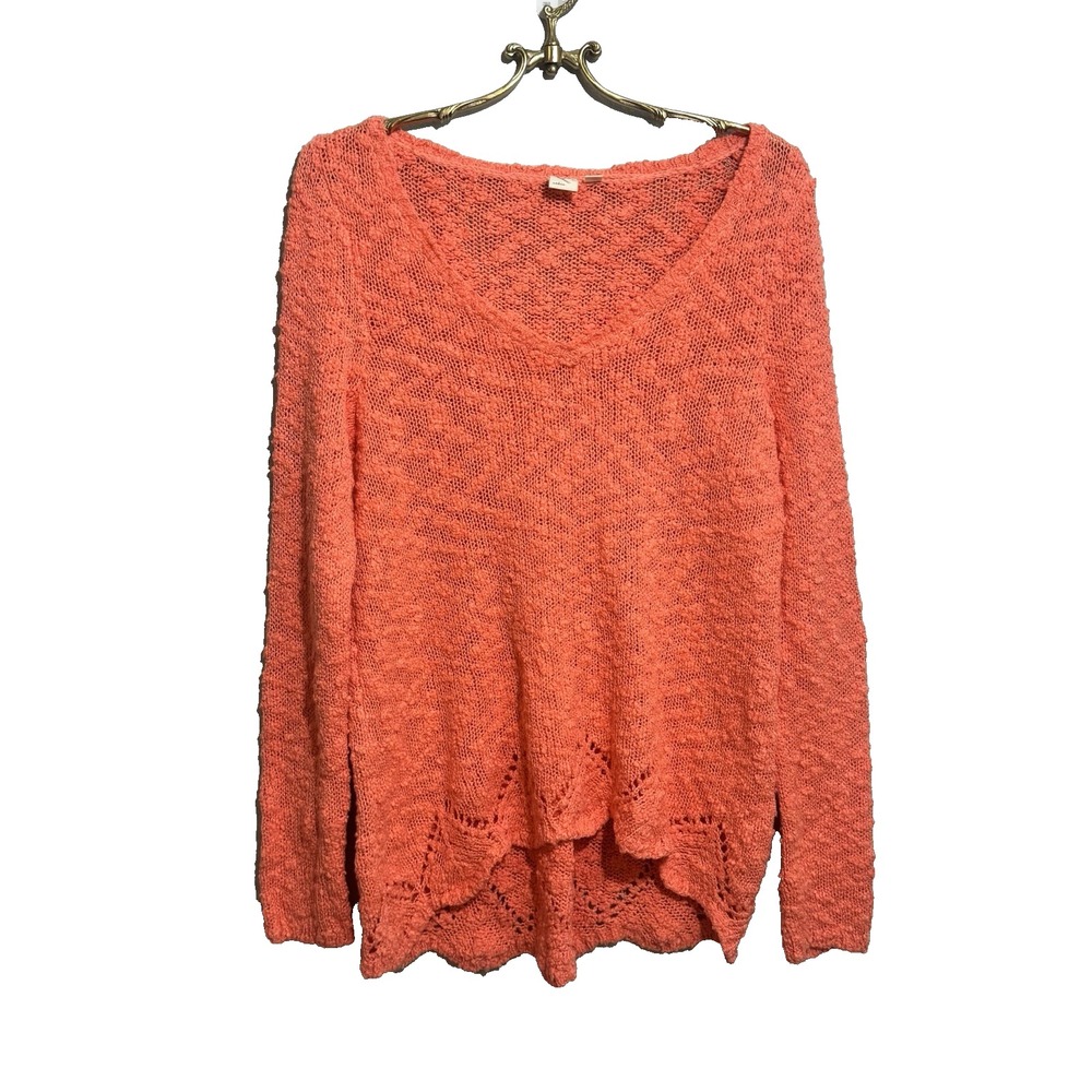 Anthropologie Little Yellow Bird Women's Sweater Pointelle Pullover Orange M‎